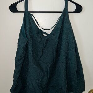 LOFT PLUS Green Floral Embroidery Tank Top Blouse
